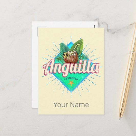 アンギラカリブのレトロバケーションヴィンテージアイランド シーズンポストカード (正面/裏面インサイチュ)