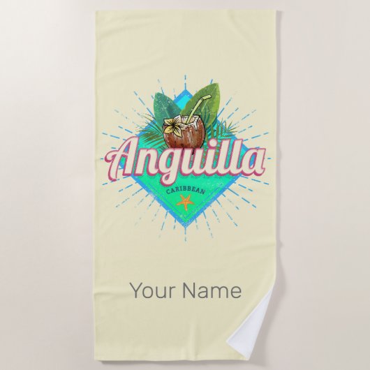 アンギラカリブのレトロバケーションヴィンテージアイランド ビーチタオル (正面)