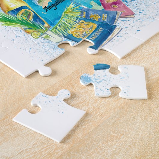 アンギラ図解入りの、写真付きのアンティルカリブの諸島の地図 ジグソーパズル (側面)