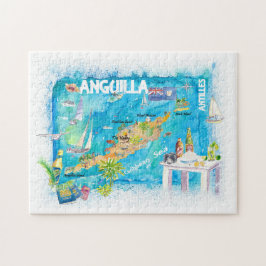 アンギラ図解入りの、写真付きのアンティルカリブの諸島の地図 ジグソーパズル