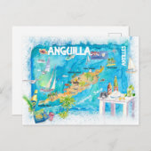 アンギラ図解入りの、写真付きのアンティルカリブの諸島の地図 ポストカード (正面/裏面)