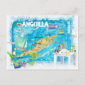アンギラ図解入りの、写真付きのアンティルカリブの諸島の地図 ポストカード (正面)
