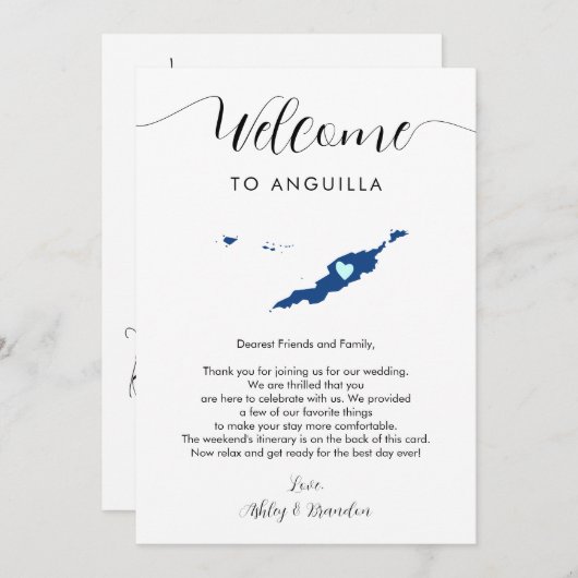 アンギラ結婚のウェルカムレター旅程カード (正面/裏面)