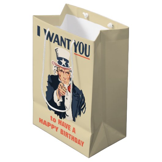 アンクルサムおもしろい愛国的誕生日 ミディアムペーパーバッグ (正面アングル)