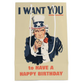 アンクルサムおもしろい愛国的誕生日 ミディアムペーパーバッグ (裏面)