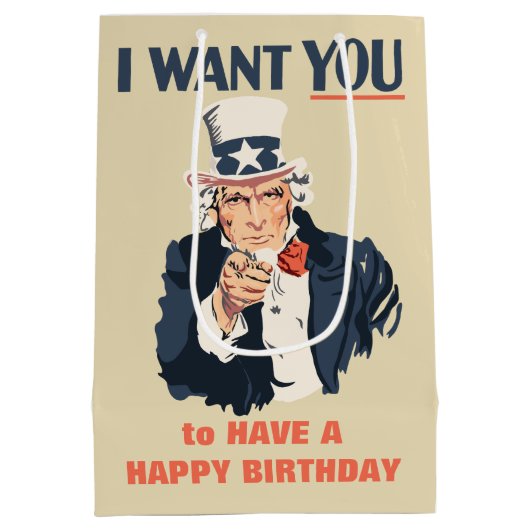 アンクルサムおもしろい愛国的誕生日 ミディアムペーパーバッグ (裏面)