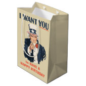 アンクルサムおもしろい愛国的誕生日 ミディアムペーパーバッグ (裏面アングル)