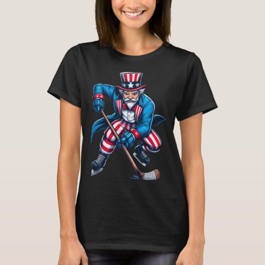 アンクルサムのホッケー選手 7月4日 男の子 女の子 Tシャツ (正面)