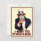 アンクルサムは望んでいる衣服マスクUSA顔 マグネット招待状 (正面)