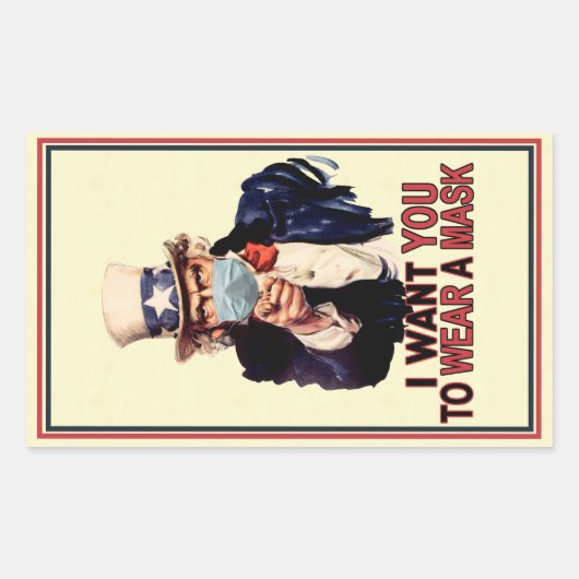 アンクルサムは望んでいる衣服マスクUSA顔 長方形シール (正面)