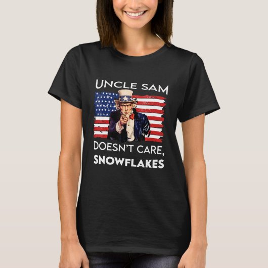 アンクルサムは雪気に片を行わないアメリカ国旗_4 Tシャツ (正面)