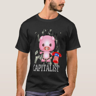 アンクルサムハットマネーで豚と資本主義飛んでいる Tシャツ