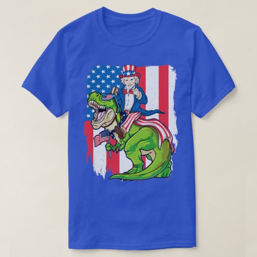 アンクルサム乗馬恐竜7月Tレックスアメリスの4th Tシャツ (デザイン正面)