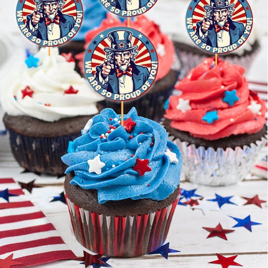 アンクルサム軍隊行遠くにくパーティーカップケーキピック ラウンドシール