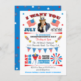 アンクルサム4th of 7月バーベキューbbqパーティー 招待状