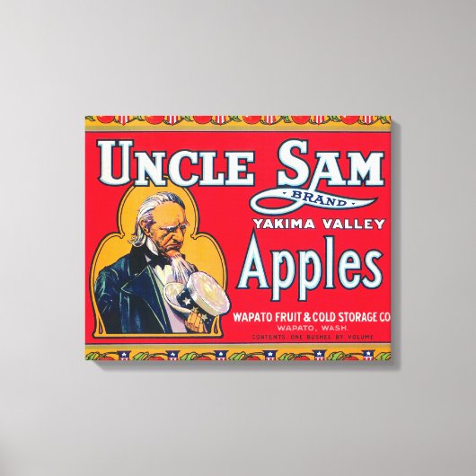 アンクルサム・アップルラベル（赤） – ワシントン州ワパト キャンバスプリント (正面)