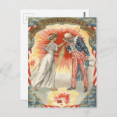 アンクルサム・レディ・リバティ米国国旗の花火 ポストカード (正面/裏面)