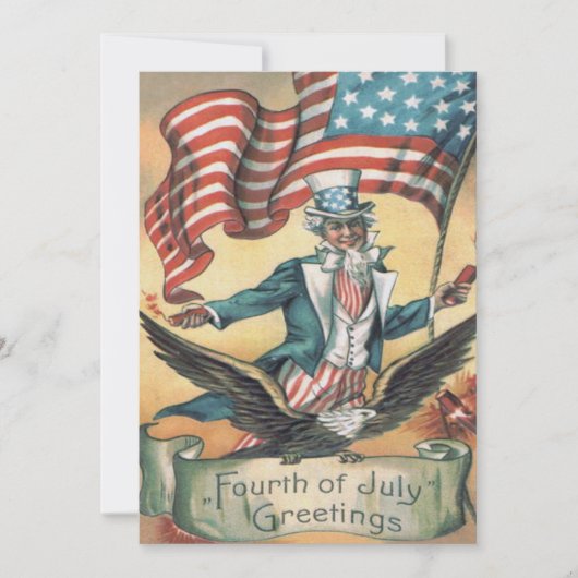 アンクルサムBald Eagle USAフラグ花火 招待状 (正面)