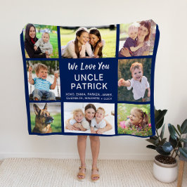 アンクル8フォトコラージュ海軍ブルー フリースブランケット