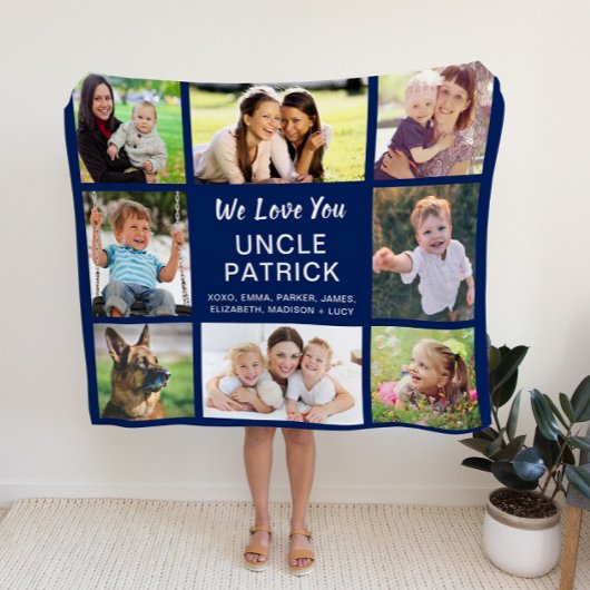 アンクル8フォトコラージュ海軍ブルー フリースブランケット