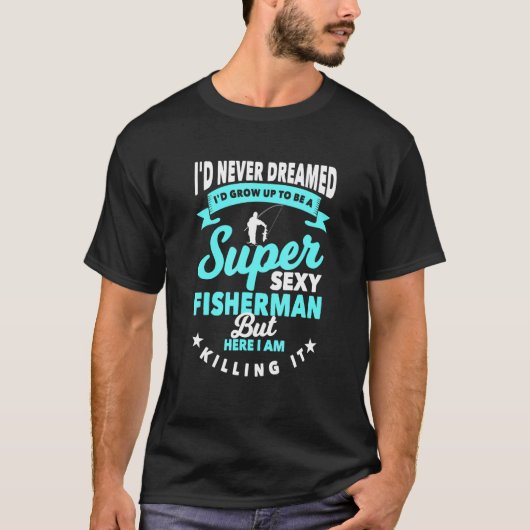 アングラーズデザインと魚釣り棒魚漁師 Tシャツ (正面)