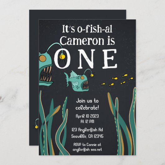 アングラーフィッシュ深いシー海ファースト誕生日 招待状 (正面/裏面)