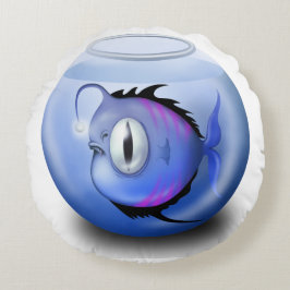 アングラー魚の水族館の魚のボウルかわいい ラウンドクッション