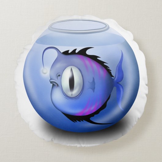 アングラー魚の水族館の魚のボウルかわいい ラウンドクッション (正面)