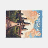 アンコールワットカンボジアトラベルアートヴィンテージ フリースブランケット (正面(横))