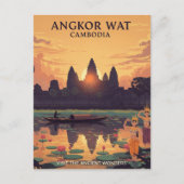 アンコールワットカンボジアトラベルアートヴィンテージ ポストカード (正面)