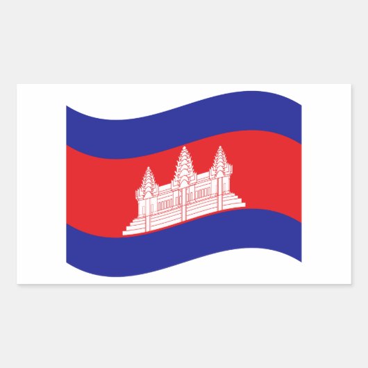 アンコールワットカンボジア国旗の波 長方形シール (正面)