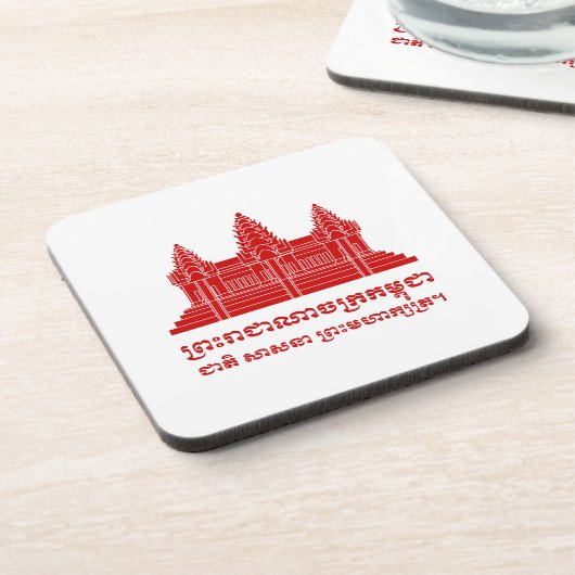 アンコールワットカンボジア/クメール国旗とモットー コースター (左側)