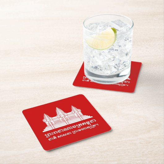 アンコールワットカンボジア/クメール国旗とモットー スクエアペーパーコースター (インサイチュ)