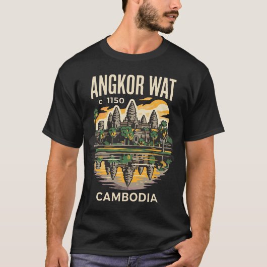 アンコールワット カンボジア レトロ旅行ポスター 70年代 Tシャツ (正面)