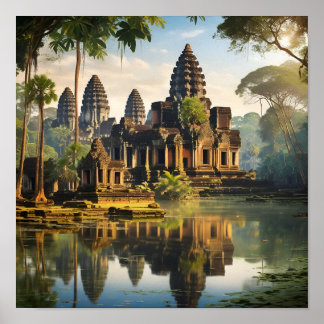 アンコールワット、古代クメール寺院 ポスター
