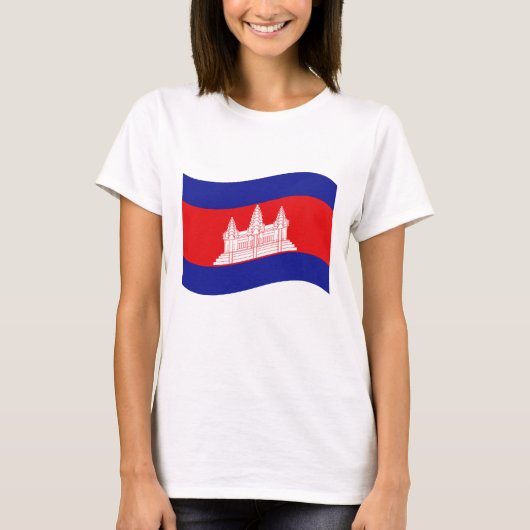 アンコール・ワットのカンボジアの旗の波 Tシャツ (正面)