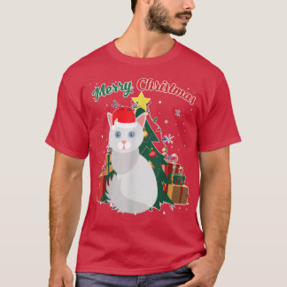 アンゴラキャットクリスマスツリー雪フレーククリスマスあり Tシャツ