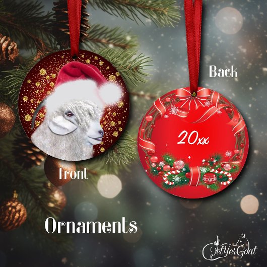 アンゴラヤギのサンタハットクリスマスオーナメント セラミックオーナメント