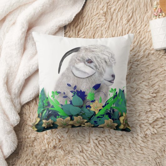 アンゴラヤギ絵を描の名ヤギ枕 クッション (ブランケット)