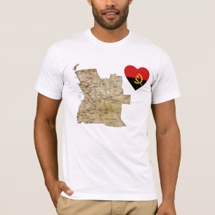 アンゴラ国旗のハートと地図Tシャツ Tシャツ