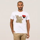 アンゴラ国旗のハートと地図Tシャツ Tシャツ (正面フル)