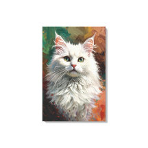 アンゴラ猫の芸術的な肖像画 鮮やかなオイルペインティング