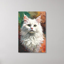 アンゴラ猫の芸術的な肖像画 鮮やかなオイルペインティング キャンバスプリント