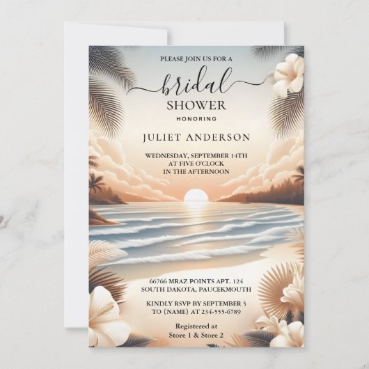 アンサマー海シービーチブルーウォーターブライダルシャワー 招待状 (正面)
