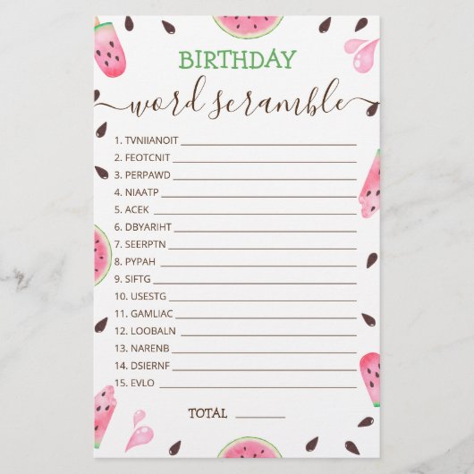 アンサースイカを使った誕生日語スクランブルゲーム (正面)