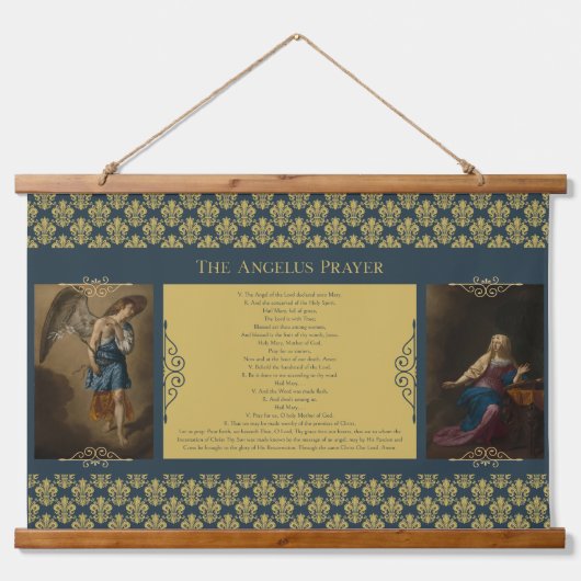 アンジェラス祈りの言葉とエンジェル・ガブリエルとメアリー 吊り下げ型タペストリー (正面)