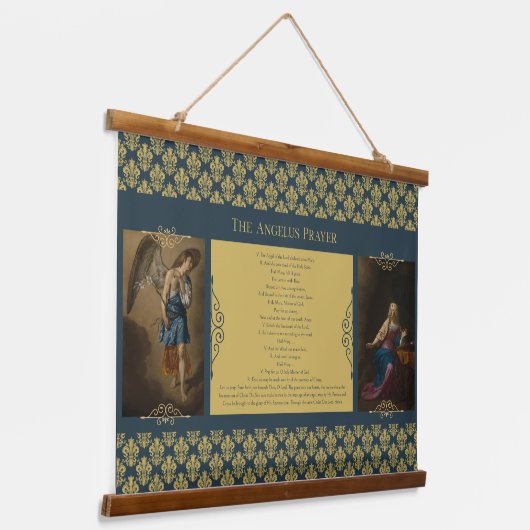 アンジェラス祈りの言葉とエンジェル・ガブリエルとメアリー 吊り下げ型タペストリー (傾斜あり)