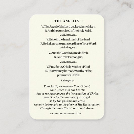アンジェラス祈りの言葉天使の聖歌受胎告知 名刺 (裏面)