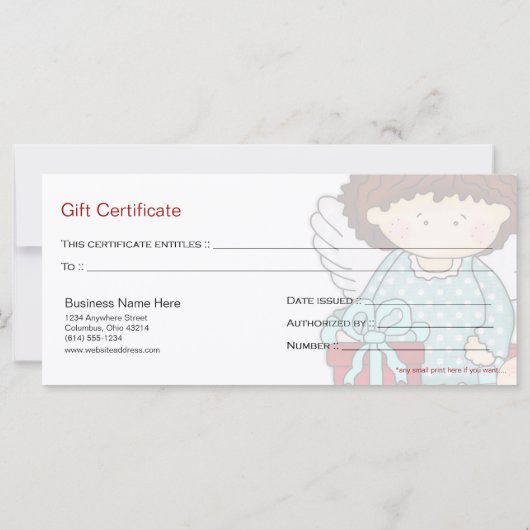 アンジェリカはクリスマス休暇のギフト証明書を愛する (裏面)