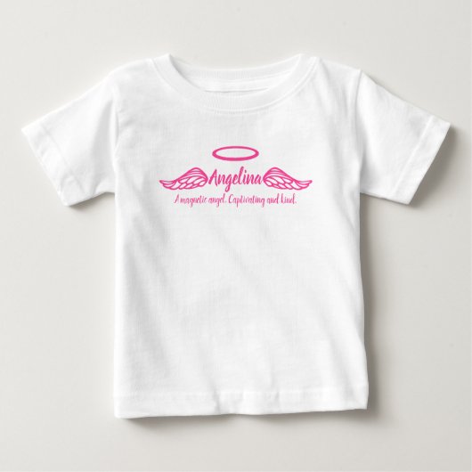 アンジェリーナ女の子の名前と意味エンジェルウィングピンク ベビーTシャツ (正面)
